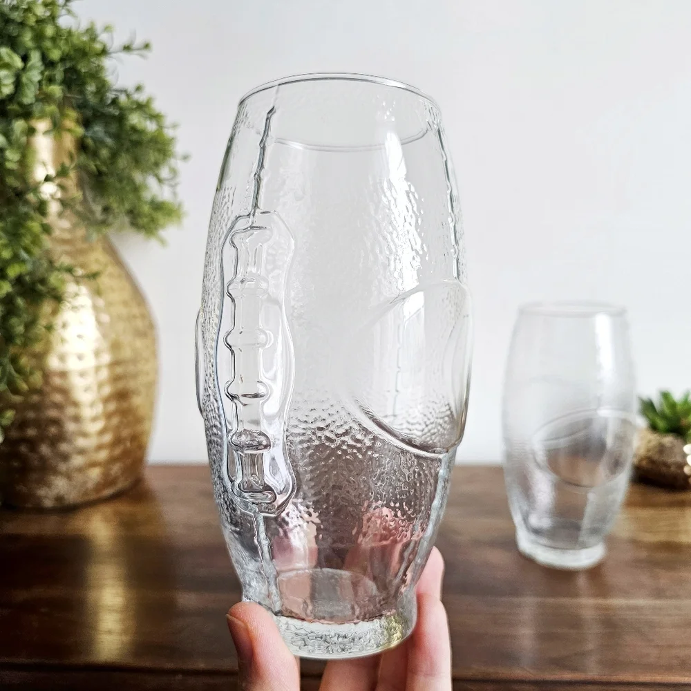 Libbey Vintage Football Glasses Set of 2 Raised Design Tumblers 7” Sports Barwar